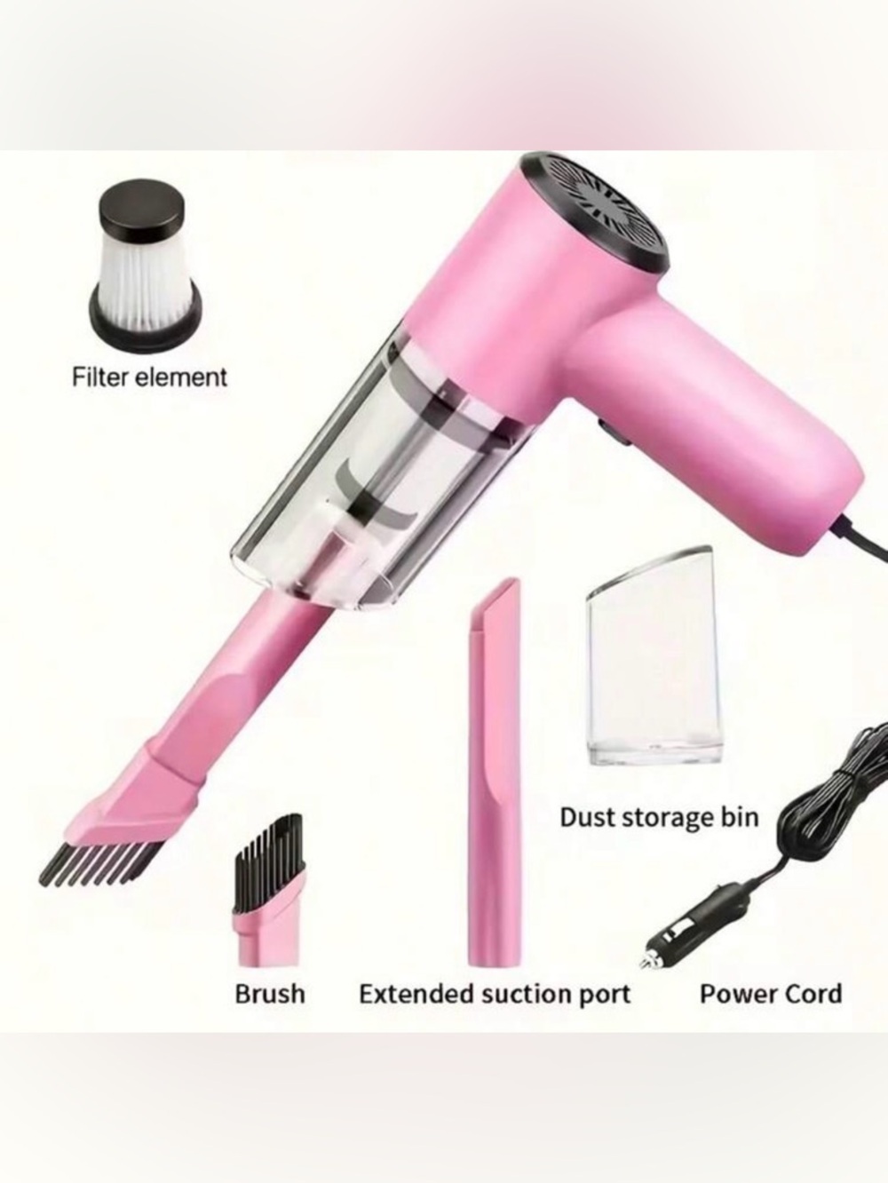 Portable Pink Handheld Vacuum Cleaner - Compact Car & Home Cleaner